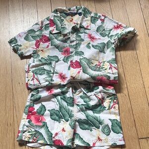 Janie and Jack Floral swim trunks & matching linen shirt